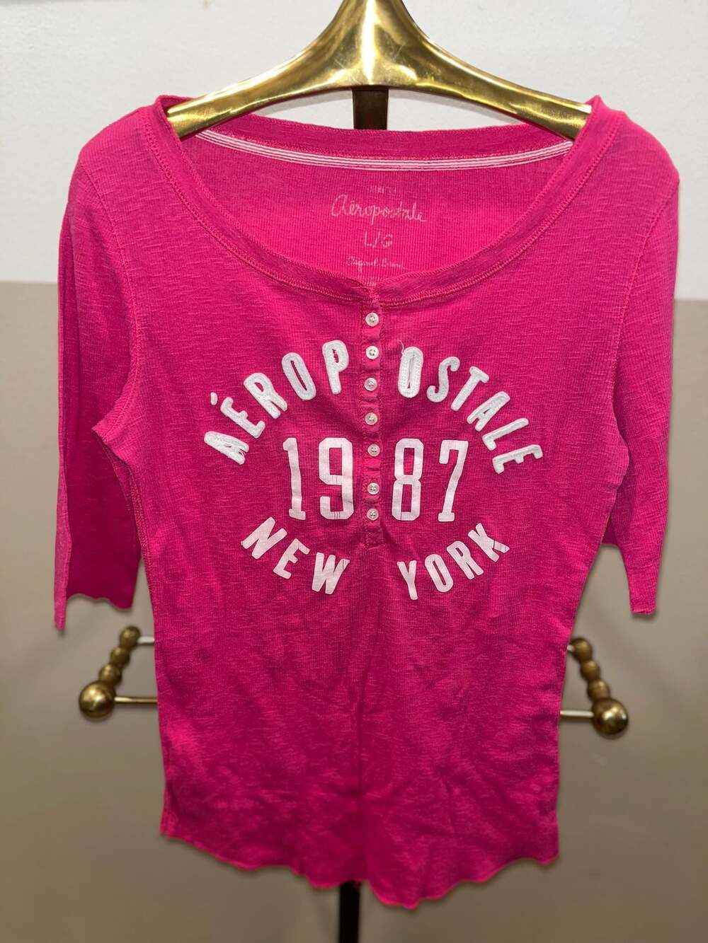 Vintage Aeropostale Graphic Henley Shirt Pink Size L/G